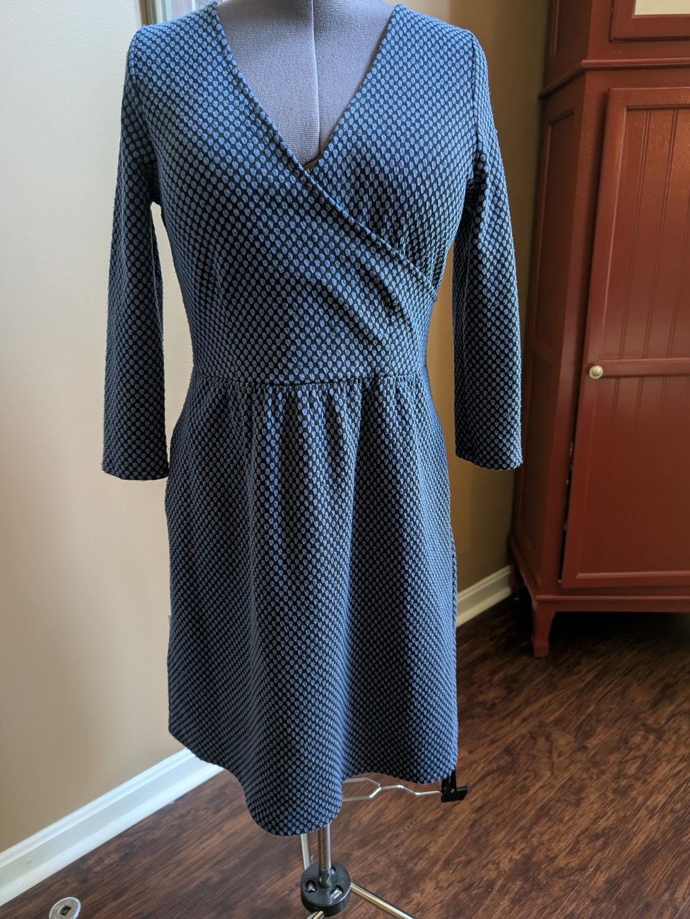 HD In Paris Polka Dot Faux Wrap Midi Dress Blue & Black